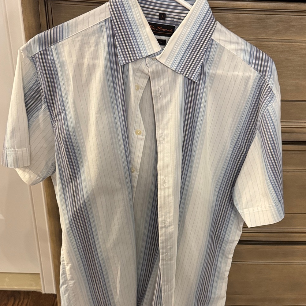 Ben Sherman White and Blue Striped Casual Shirt
